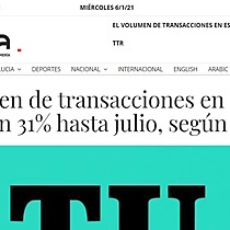 El volumen de transacciones en Espaa baja un 31% hasta julio, segn TTR